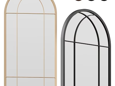 Modern Arch Shaped Mirrors With Gold And Black Metal Frames And Grid Design 3d model