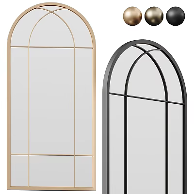 Modern Arch Shaped Mirrors With Gold And Black Metal Frames And Grid Design 3d model