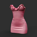 Pink V neck Ruffled Satin Dress with Smooth Fabric and Elegant Design
