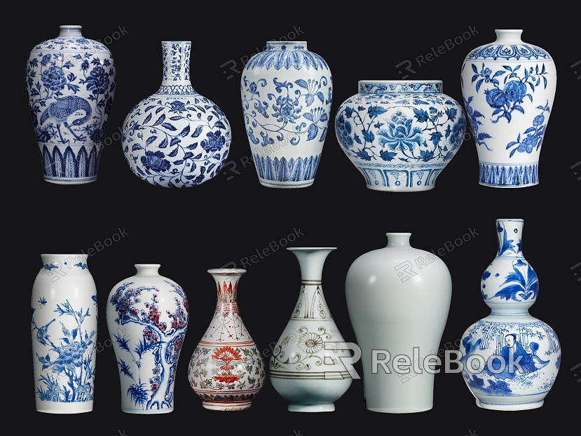 Chinese Porcelain Blue and White Porcelain Ceramic Porcelain Jar Antique Antique Porcelain Jar Plum Bottle Decoration Cultural Relics Plum Bottle Jun Porcelain Vase model