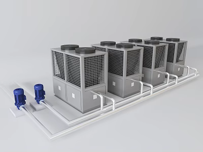Industrial Air Conditioner Fans Arranged in Multiple Units with Blue Motors 3d model