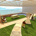 Kindergarten Indoor Playground With Grass Bridge Stream And Picnic Area