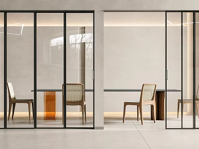 Modern Sliding Glass Doors With Black Metal Frames In Interior Space 3d model