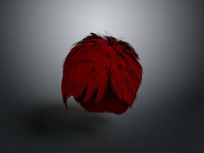 Game Movie Character Red Feathery Sphere Floating On Gray Background 3d model