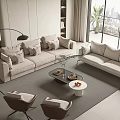 Modern Living Room Sofa Coffee Table Set With Plush Pillows And Area Rug