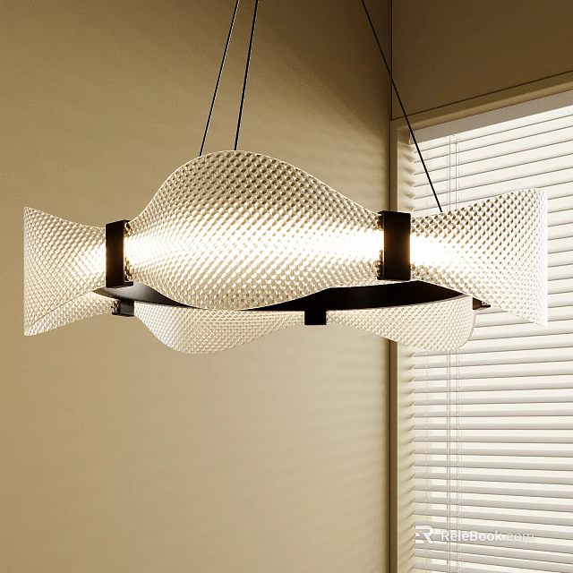 Modern Stylish Pendant Light With Perforated Shade And Black Frame Hanging In Room 3d model 