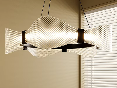 Modern Stylish Pendant Light With Perforated Shade And Black Frame Hanging In Room 3d model