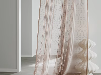 Pink Sheer Curtains with Geometric Patterns for Modern Minimalist Home Interior Decor 3d model