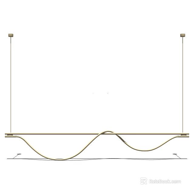 Modern Linear Wavy Chandelier With Sleek Metallic Structure And Hanging Wires 3d model 