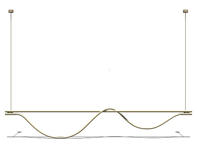 Modern Linear Wavy Chandelier With Sleek Metallic Structure And Hanging Wires 3d model
