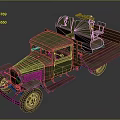 Vintage Green Truck With Rusty Body And Mechanical Device On Flatbed