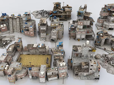 Detailed Small Scale Urban Slum Model with Ruined Buildings and Diverse Structures 3d model