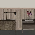Wooden Nightstands With Lamp Book Vase And Floral Decor On Wooden Panel Wall