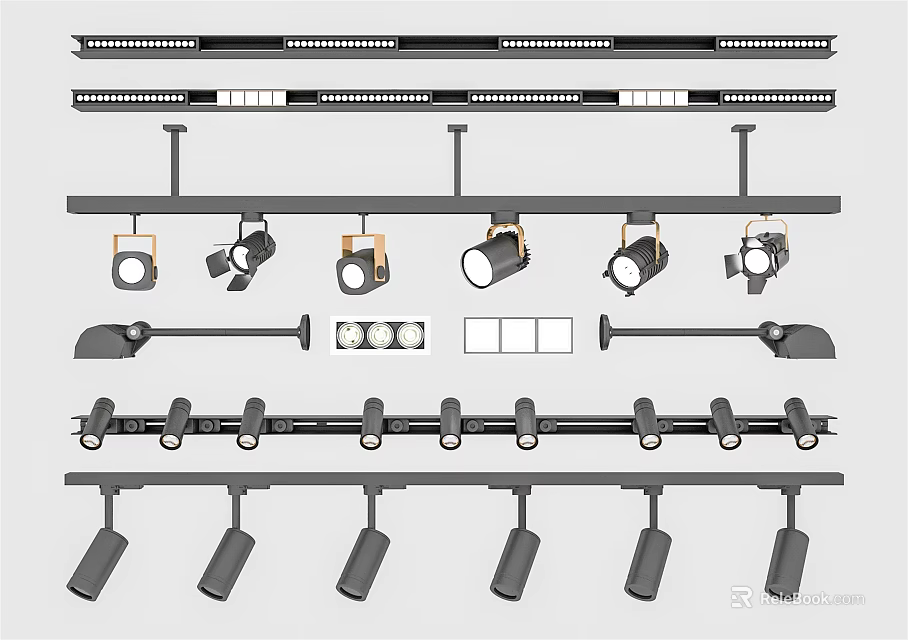 Various Designs Of Downlights And Spotlights With Track Mounted And Adjustable Angle Features 3d model 