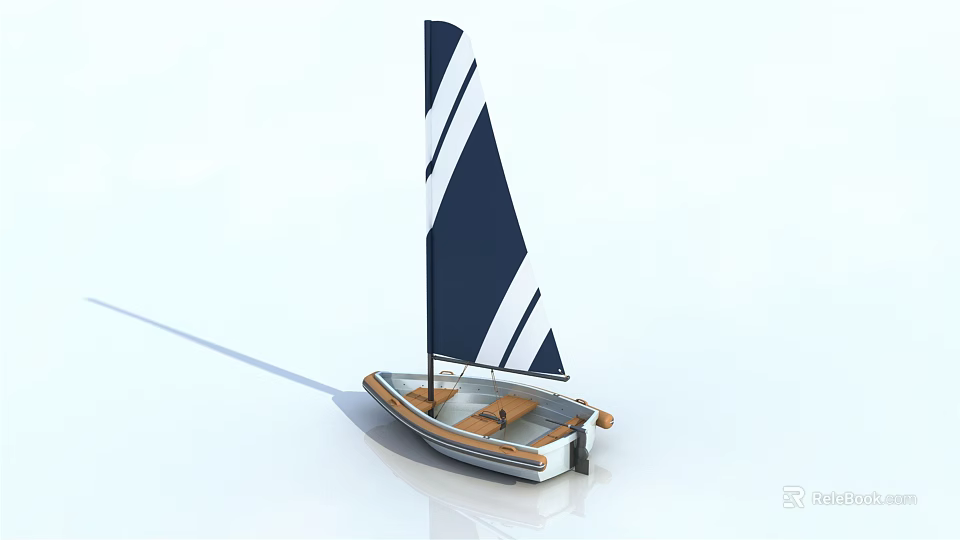 Classic Sailboat Model With Blue And White Sail Wooden Hull And Comfortable Seats Design 3d model 