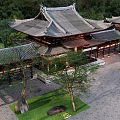 Traditional Chinese Ancient Architecture With Classic Tile Roofs Overhanging Eaves And Courtyard Surrounded By Trees