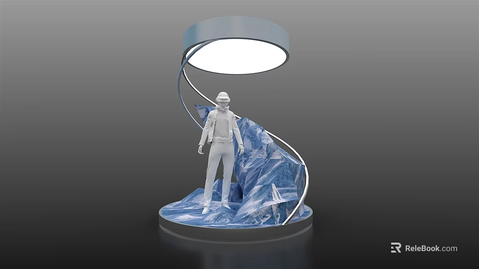 Illuminated Sculptural Lamp With White Human Figure On Blue Curved Base 3d model 
