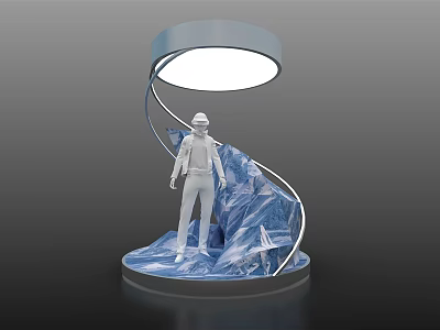 Illuminated Sculptural Lamp With White Human Figure On Blue Curved Base 3d model