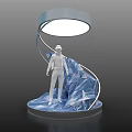 Illuminated Sculptural Lamp With White Human Figure On Blue Curved Base