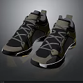 Modern Black Gold Gray Athletic Sneakers With White Soles And Lace Up Design