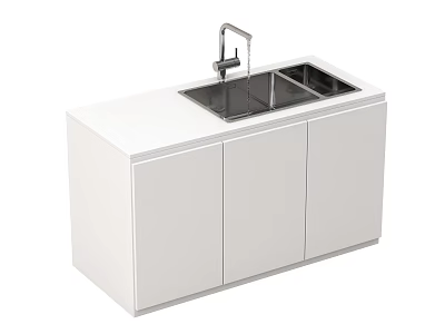 Modern White Kitchen Cabinets With Stainless Steel Sink And Faucet 3d model