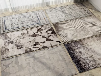 Modern Square Rugs With Various Abstract Geometric Patterns And Textured Neutral Designs 3d model