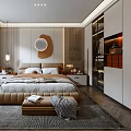 Modern Bedroom Interior With Large Bed Circular Decor Wardrobe And Area Rug 3d model