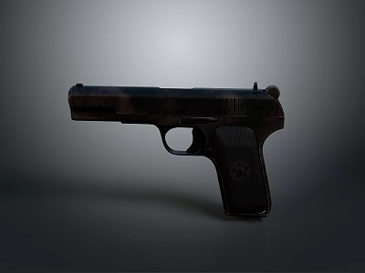 Black Tactical Pistol With Textured Grip And Metallic Finish On Gray Background 3d model