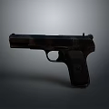 Black Tactical Pistol With Textured Grip And Metallic Finish On Gray Background