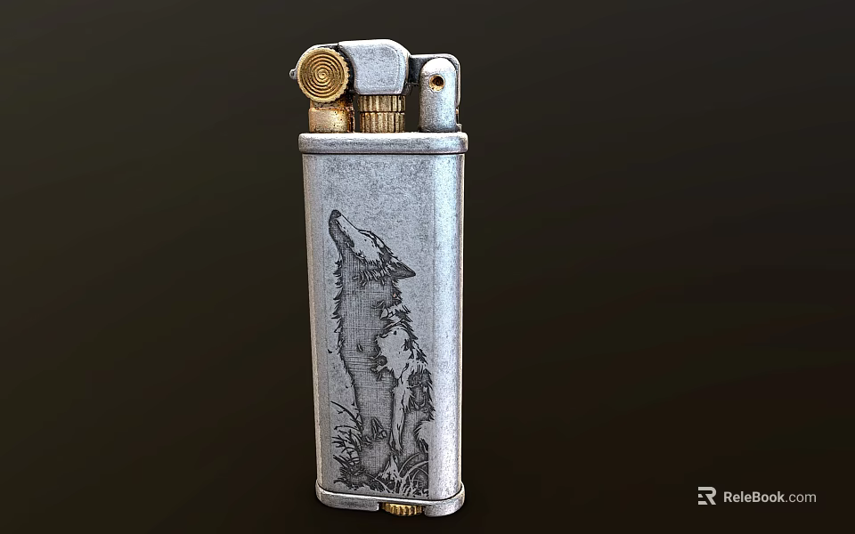 Vintage Decorative Metal Lighter With Wolf Engraving And Retro Classic Design 3d model 