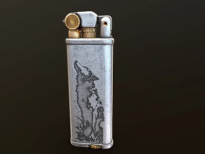 Vintage Decorative Metal Lighter With Wolf Engraving And Retro Classic Design 3d model