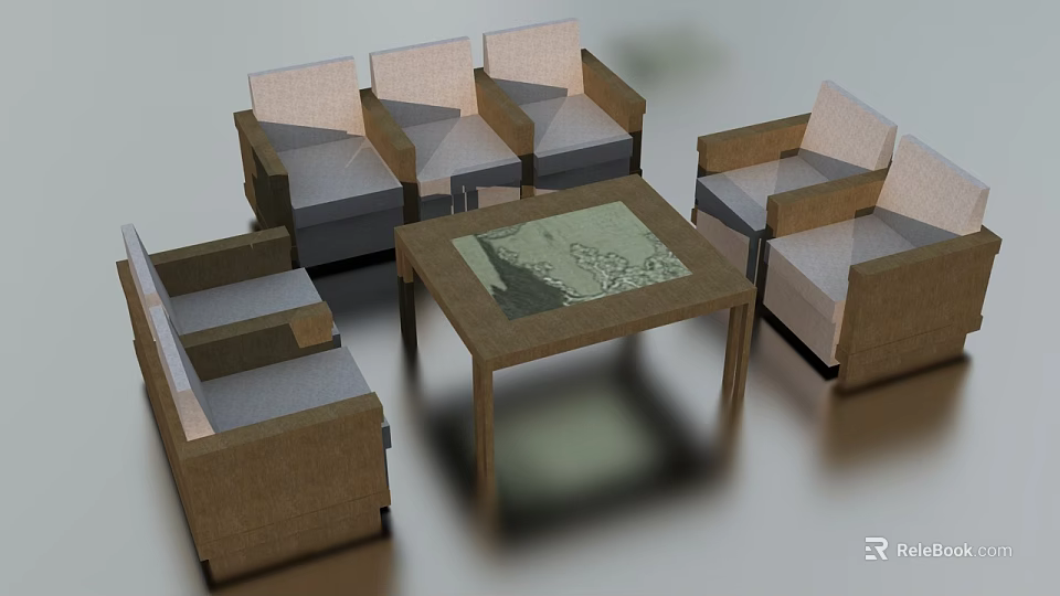 Modern Sofa and Coffee Table Set With Fabric Seats And Wooden Table Top Design 3d model 