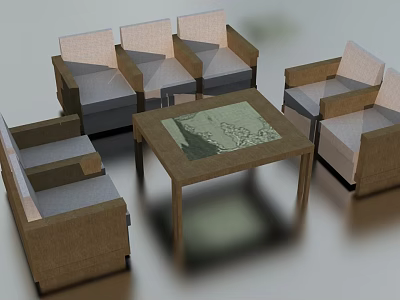 Modern Sofa and Coffee Table Set With Fabric Seats And Wooden Table Top Design 3d model