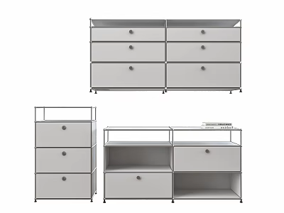 Modern Hallway Cabinet and Side Cabinet with Drawers Open Shelves and Metal Frame 3d model