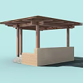 Outdoor Wooden Pergola with Square Roof and Stone Base Pillar Support Structure Design
