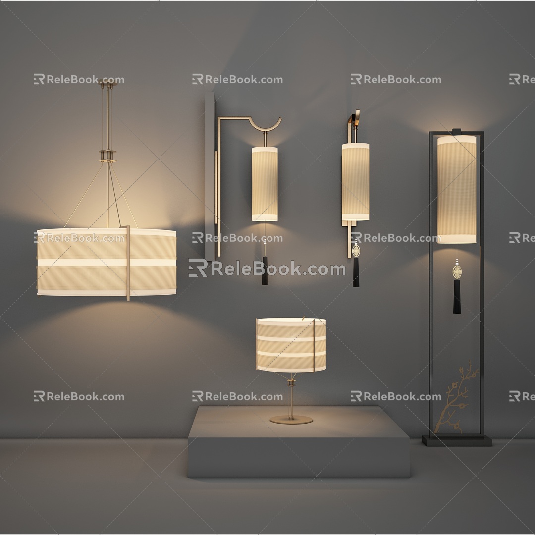 New Chinese Chandelier Table Lamp Wall Lamp Floor Lamp Combination 3d model