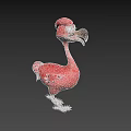 Pink Flamingo Cartoon Character With Big Eyes And Black Beak On Black Background