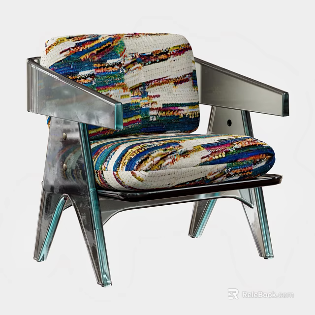 Modern Accent Chair With Colorful Striped Woven Cushion And Transparent Acrylic Arms And Legs 3d model 