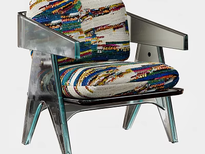 Modern Accent Chair With Colorful Striped Woven Cushion And Transparent Acrylic Arms And Legs 3d model