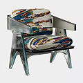 Modern Accent Chair With Colorful Striped Woven Cushion And Transparent Acrylic Arms And Legs