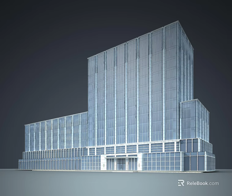 Modern High Rise Office Building With Glass Curtain Wall And Sleek Exterior Design 3d model 