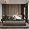 Modern Bedroom Interior With Wooden Panel Wall Comfortable Bed Nightstand And Curtains