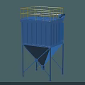 Industrial Blue Dust Collector Equipment with Conical Bottom and Yellow Top Guardrail