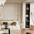 Modern Cream Style Sofa Coffee Table Combination Fabric Sofa Mother and Mother Coffee Table Pillow Decorative Painting Single Person Sofa 3d model