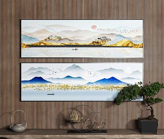 New Chinese Landscape Painting Bedside Decorative Painting 3d model