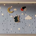 Kids Room Decorative Wall Art With Moon Stars Clouds Balloons Elephant And Small Lights