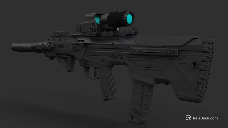 Advanced Modern Tactical Rifle With Blue Illuminated Scope And Ergonomic Grip 3d model 