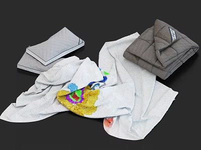 Colorful Patterned White Blanket With Gray Folded Fabric And Textured Textiles 3d model