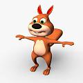 Cute Orange Cartoon Squirrel 3D Model With Outstretched Hands And Big Tail In Standing Pose