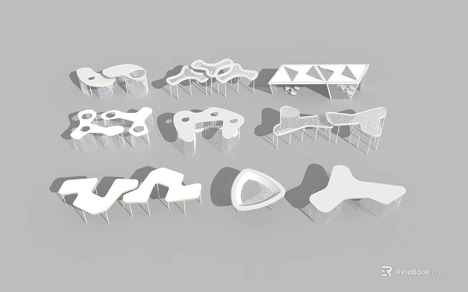 Various Modern Outdoor Tables Featuring Creative Geometric Shapes And Abstract Designs 3d model